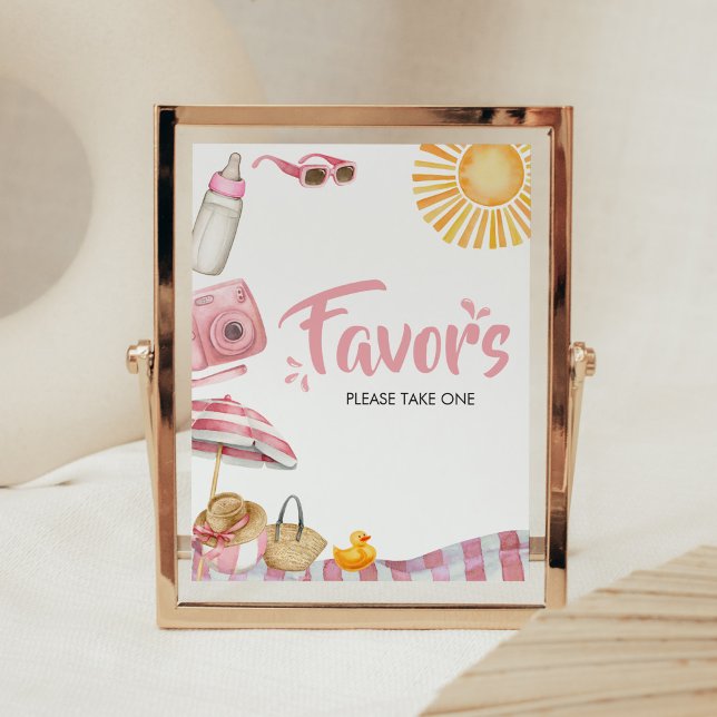 Pink Beach Summer Baby Duwer Favoriten Poster (Splish Splash Baby Shower Favors Sign)