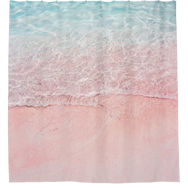 Pink Beach und Splash Wave Duschvorhang (Vorderseite)