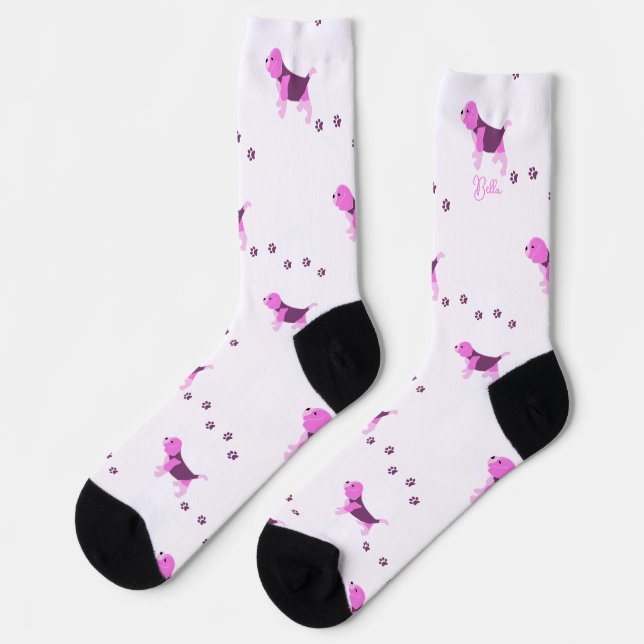 PINK BEAGLE DOG ART PUPPY PAW DRUCKNAMEN WEISS SOCKEN (Linkes Detail)