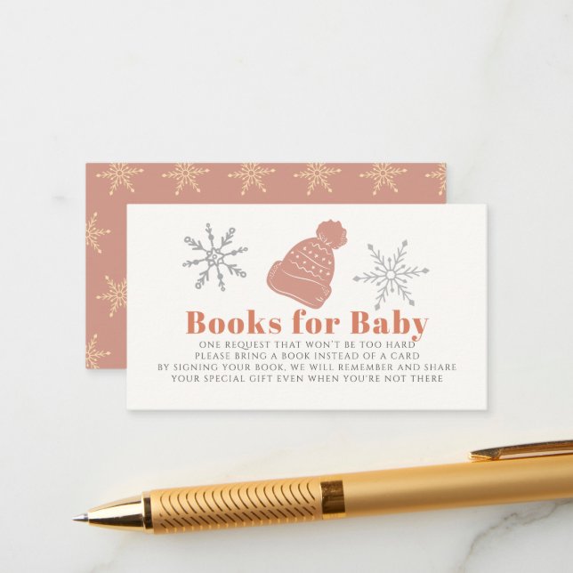 Pink Beanie Girl Babydusche Buchanfrage Begleitkarte (Vorderseite/Rückseite Beispiel)