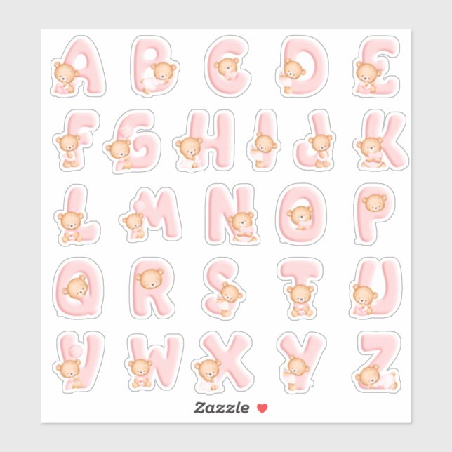 Pink Bear Alphabet Set Aufkleber (Blatt)