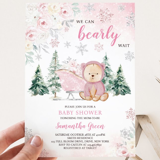 Pink Bear Baby Dusche Einladung (Von Creator hochgeladen)