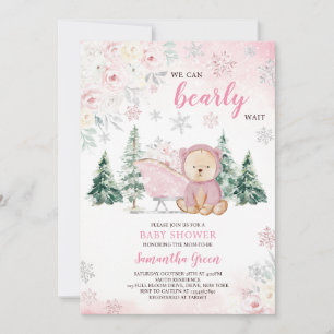 Pink Bear Baby Dusche Einladung