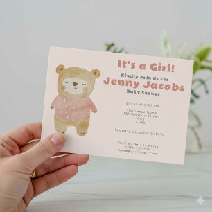 Pink Bear Baby Dusche "Es ist ein Mädchen" Einladu Einladung