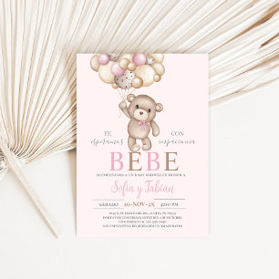 Pink Bear Baby Dusche Spanische Einladung