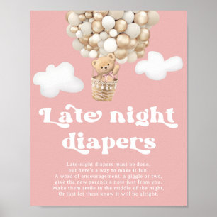 Pink Bear Baby Dusche Spiel Spate Night Diapers Poster