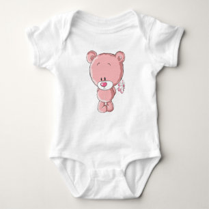 Pink Bear Baby Jersey Bodysuit Baby Strampler