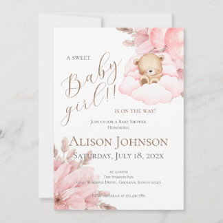 Pink Bear Baby Shower Girl invitation Einladung