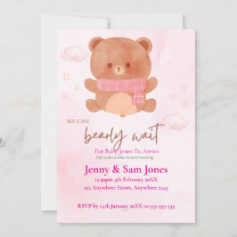 Pink Bear Baby Shower Invitation | Cute & Customis Einladung