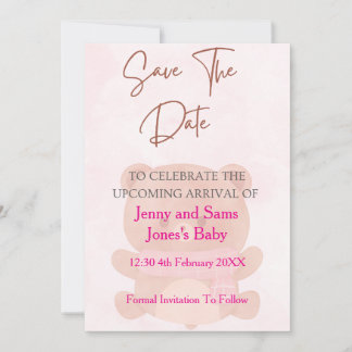 Pink Bear Baby Shower Save the Date Card | Cute &  Einladung