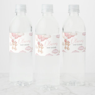Pink Bear Ballon Bearly Wait Baby Dusche Wasserflaschenetikett