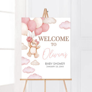 Pink Bear Ballon Bearly Wait Baby Dusche Willkomme Poster