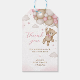 Pink Bear Balloon Baby Shower Fevor Tags Geschenkanhänger