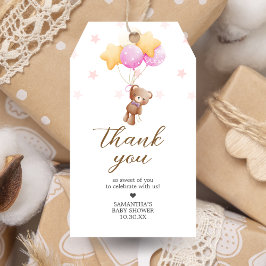 Pink Bear Balloon Baby Shower Fevor Tags Geschenkanhänger