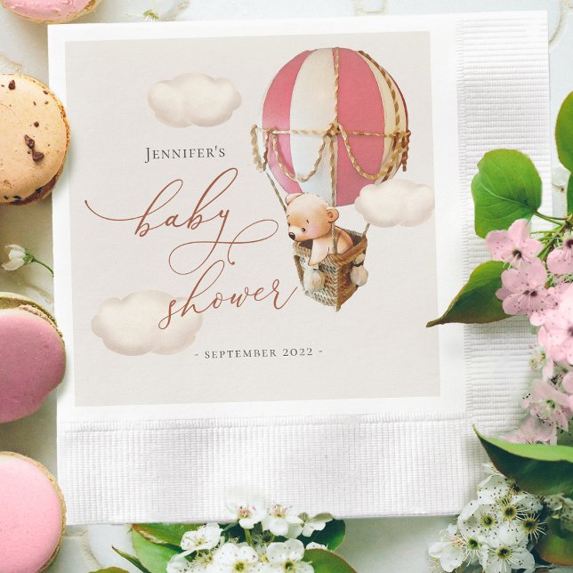 Pink Bear Balloon Baby Shower Girl Paper Serviette (Von Creator hochgeladen)