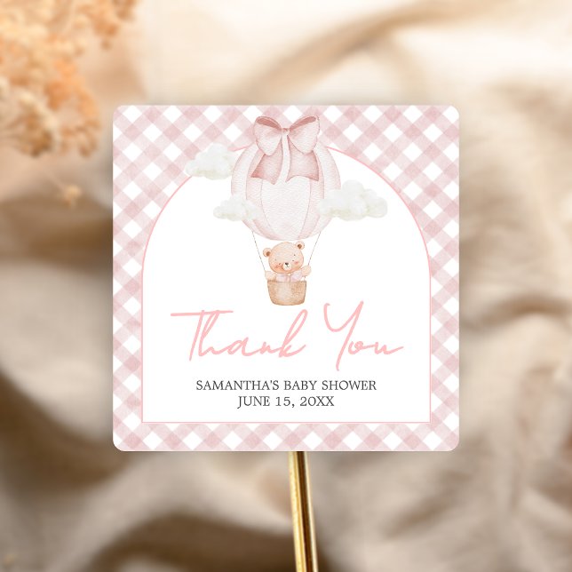 Pink Bear Bearly Wait Baby Shower  Quadratischer Aufkleber (Bearly Wait Baby Shower Sticker)