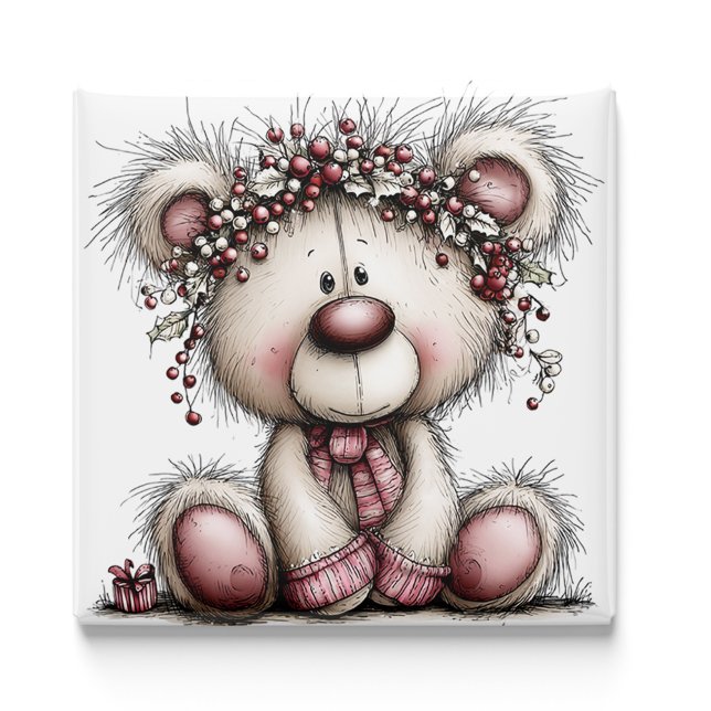 Pink Bear Christmas Berries | Christmas Magnet (Pink Bear Christmas Berries | Christmas Magnet by PiggyPrint Sticker. by PiggyPrint Sticker.)