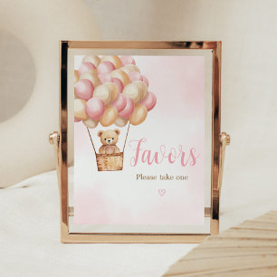 Pink Bear Hot Air Ballon Baby Dusche Favoriten Poster