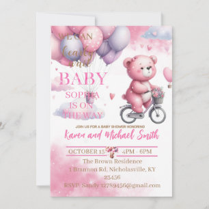 Pink Bear Hot Air Ballon Babydusche Set Invitati Einladung