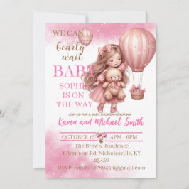 Pink Bear Hot Air Ballon Babydusche Set Invitati Einladung