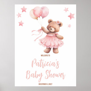 Pink Bear in Hot Air Ballon Baby Dusche Willkommen Poster