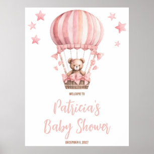 Pink Bear in Hot Air Ballon Baby Dusche Willkommen Poster