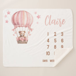 Pink Bear in Hot Air Ballon Baby Milestone Sherpadecke