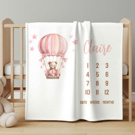 Pink Bear in Hot Air Ballon Baby Milestone Sherpadecke