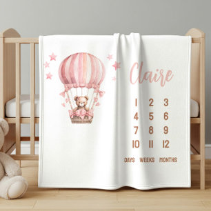 Pink Bear in Hot Air Ballon Baby Milestone Sherpadecke