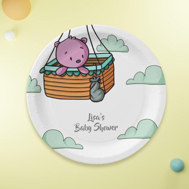 Pink Bear in Hot Air Ballon Basket Baby Dusche Pappteller (Von Creator hochgeladen)