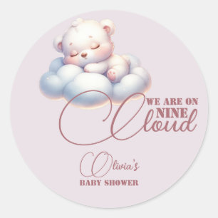 Pink Bear Wir sind auf Cloud 9 Baby Dusche Runder Aufkleber