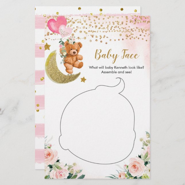 Pink Bearly Baby Shower Baby Face (Vorne/Hinten)