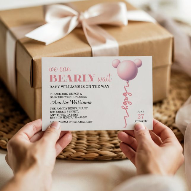Pink Bearly Wait Baby Girl Balloon Shower Invite Einladung (Von Creator hochgeladen)