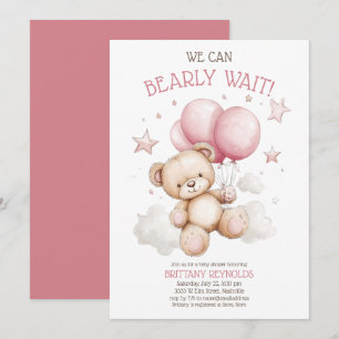 Pink Bearly Wait Bear Baby Dusche Einladung