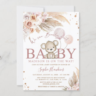 Pink Bearly Wait Boho Teddy Bear Girl Baby Dusche Einladung