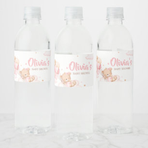 Pink Bearly Wait Clouds Baby Dusche Wasserflaschenetikett