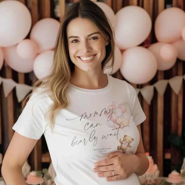 Pink Bearly wait, Mommy to be Baby Girl Shower T-Shirt (Pink, Mommy can bearly wait, Baby Girl shower mom-to-be t-shirt)