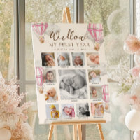 Pink Beary Erste Geburtstags-Foto-Zeitachse