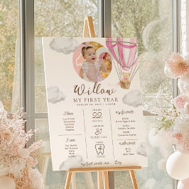 Pink Beary First Birthday Meilenstein Timeline Poster
