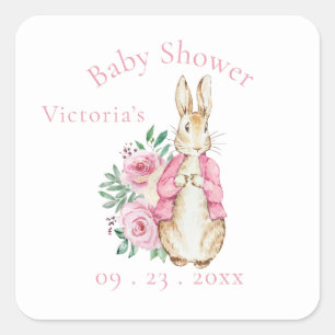 Pink Beatrix Potter Bunny Rabbit Babydusche Quadratischer Aufkleber