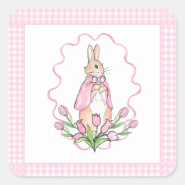 Pink Beatrix Potter Kariertes Tierthema Kinderdusc Quadratischer Aufkleber
