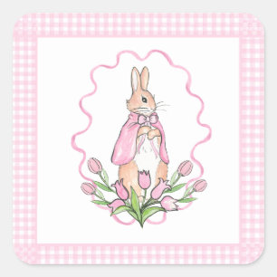 Pink Beatrix Potter Kariertes Tierthema Kinderdusc Quadratischer Aufkleber