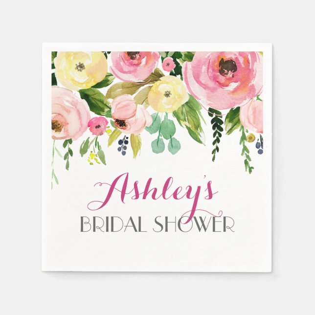 Pink Beautiful Floral Napkins gelb Serviette (Vorderseite)