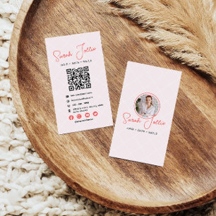Pink Beauty Salon Scannable QR Code Foto Visitenkarte
