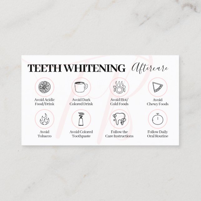Pink Beauty Teeth Whitening Aftercare Tipps Visitenkarte (Rückseite)