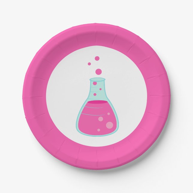 Pink-Becher-Wissenschaftsparty Pappteller (Vorderseite)