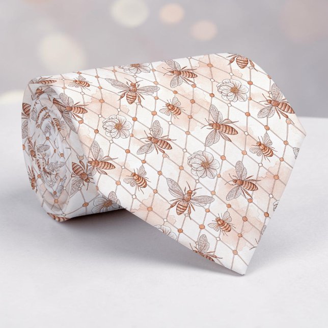 Pink Bee Pattern Custom Necktie Krawatte (Von Creator hochgeladen)
