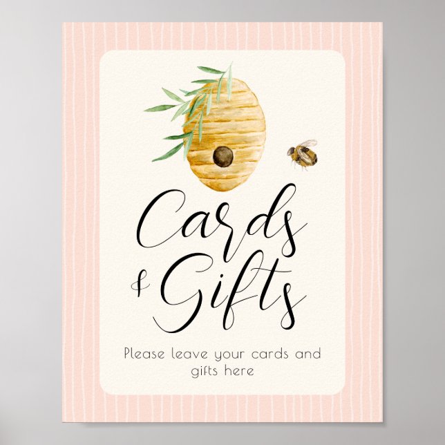 Pink Bee Theme Girl Baby Shower Gift Table Sign Poster (Vorne)