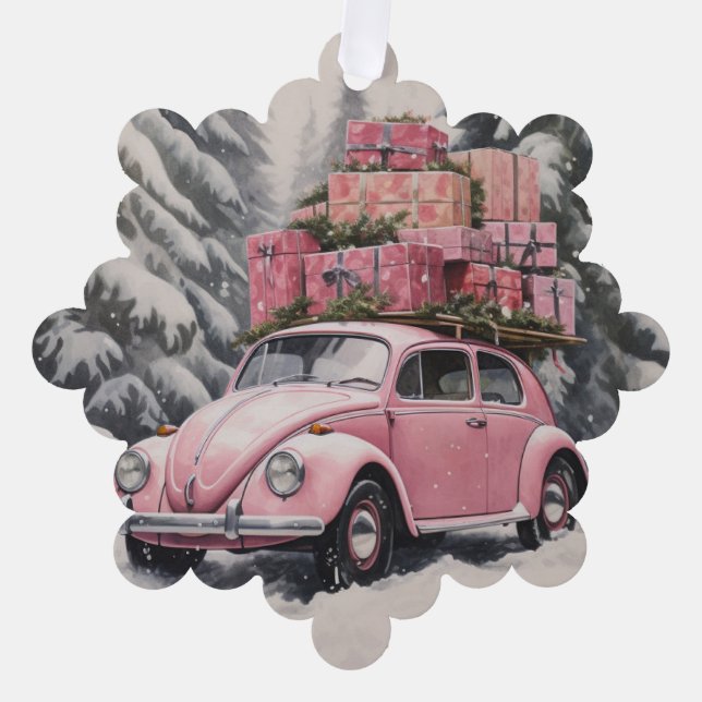Pink Beetle Holiday Ornament & Gift Tag (Vorderseite)