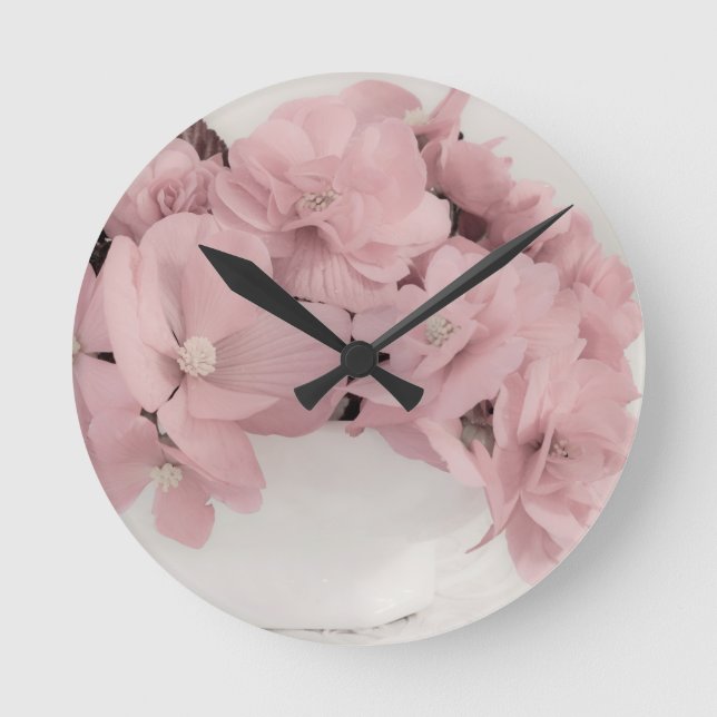 Pink Begonias Runde Wanduhr (Vorderseite)